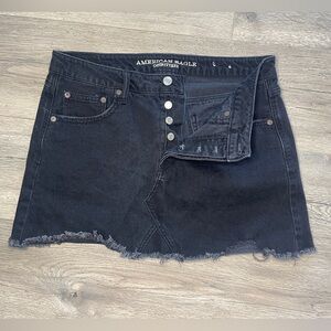 American Eagle Black Button Fly Distressed Raw Hem Cut Off Denim Skirt